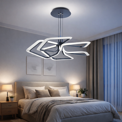 Окачен LED полилей с дистанционно управление 103W, 5 квадрата, Студена/Топла/Неутрална светлина, Димируем, Черен