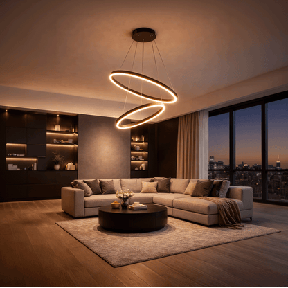 Окачен LED полилей с дистанционно управление CASIANA 40W, 2 кръга, студена/топла/неутрална светлина 3000K/4000K/6000K, димируем, черен, регулируема височина, метал и акрил