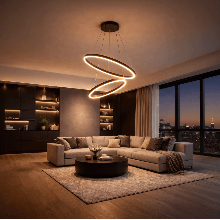 Окачен LED полилей с дистанционно управление CASIANA 40W, 2 кръга, студена/топла/неутрална светлина 3000K/4000K/6000K, димируем, черен, регулируема височина, метал и акрил