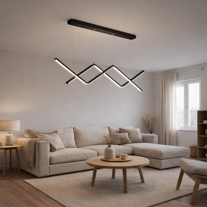 Окачен LED полилей с дистанционно ZIGZAG 27W, Студена/Топла/Неутрална светлина, Димируем, Черен, Регулируема Височина