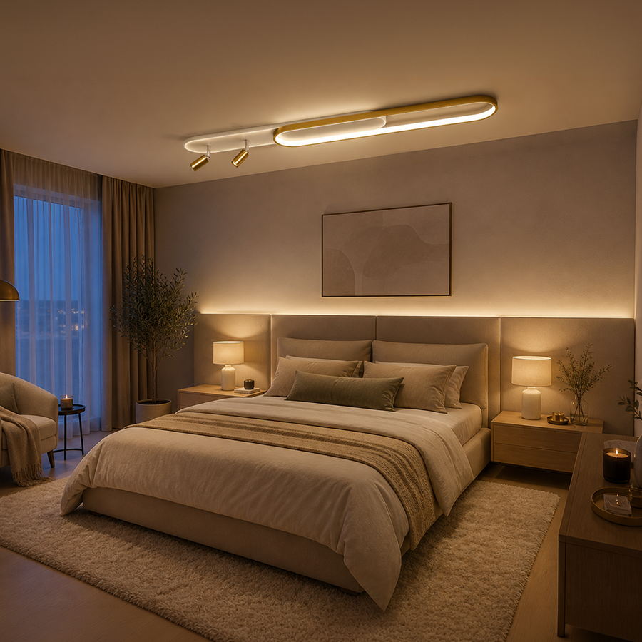 LED полилей с регулируем проектор FISSO Camilla, 66W, студена/топла/неутрална светлина, блестящо злато