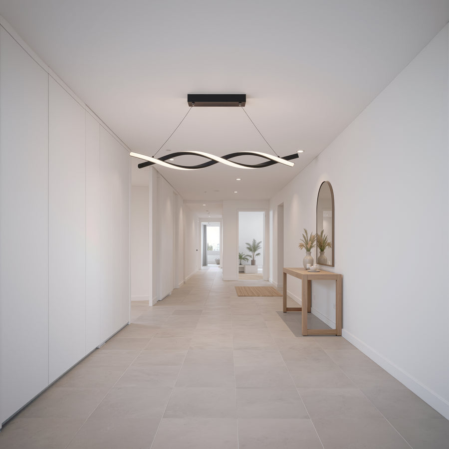 Окачен LED полилей с дистанционно управление, FLUX, 27W, 116 см, студена/топла/неутрална светлина 3000K/4000K/6000K, димируем, черен, регулируема височина, метал и силикон