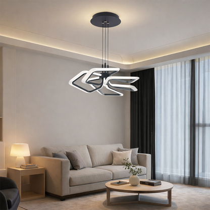 Окачен LED полилей с дистанционно управление 103W, 5 квадрата, Студена/Топла/Неутрална светлина, Димируем, Черен