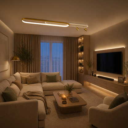 LED полилей с регулируем проектор FISSO Camilla, 66W, студена/топла/неутрална светлина, блестящо злато