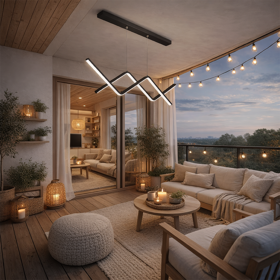 Окачен LED полилей с дистанционно ZIGZAG 27W, Студена/Топла/Неутрална светлина, Димируем, Черен, Регулируема Височина