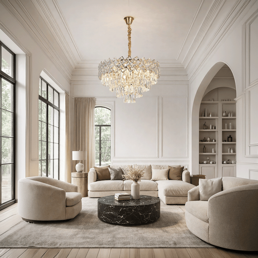 Кристален полилей WINDSOR Eleganza 8x E14, диаметър 39 см, блестящо злато, регулируема височина, метал и кристал