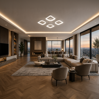 LED полилей с дистанционно ZOE 53W, 4 квадрата, Студена/Топла/Неутрална светлина, Димируем, Бял