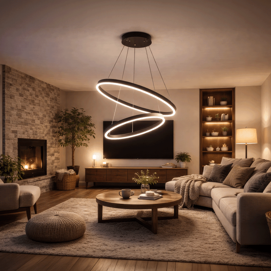 Окачен LED полилей с дистанционно управление CASIANA 40W, 2 кръга, студена/топла/неутрална светлина 3000K/4000K/6000K, димируем, черен, регулируема височина, метал и акрил