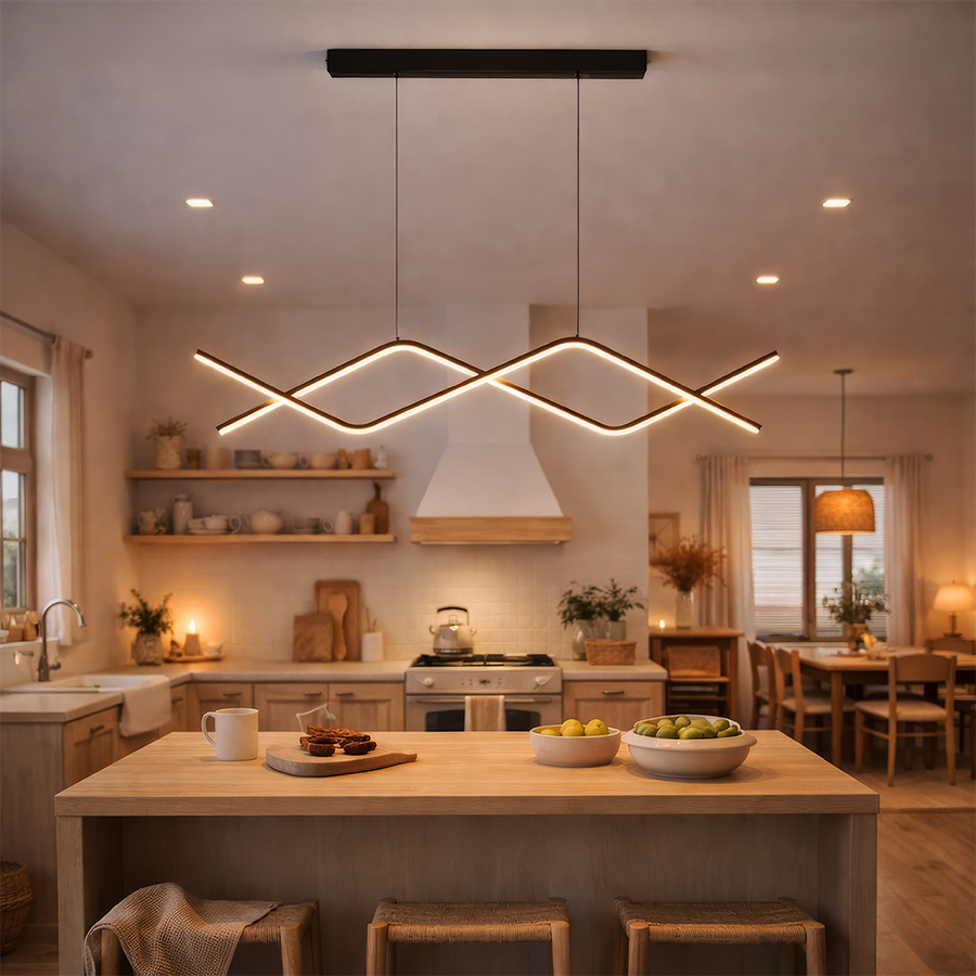 Окачен LED полилей с дистанционно ZIGZAG 27W, Студена/Топла/Неутрална светлина, Димируем, Черен, Регулируема Височина