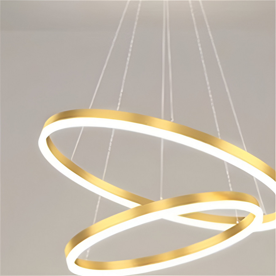 LED полилей, окачен с дистанционно управление на Елизабет, 84W, 3 кръга, студена/гореща/неутрална светлина, нестабилна, лъскаво злато, регулируема височина