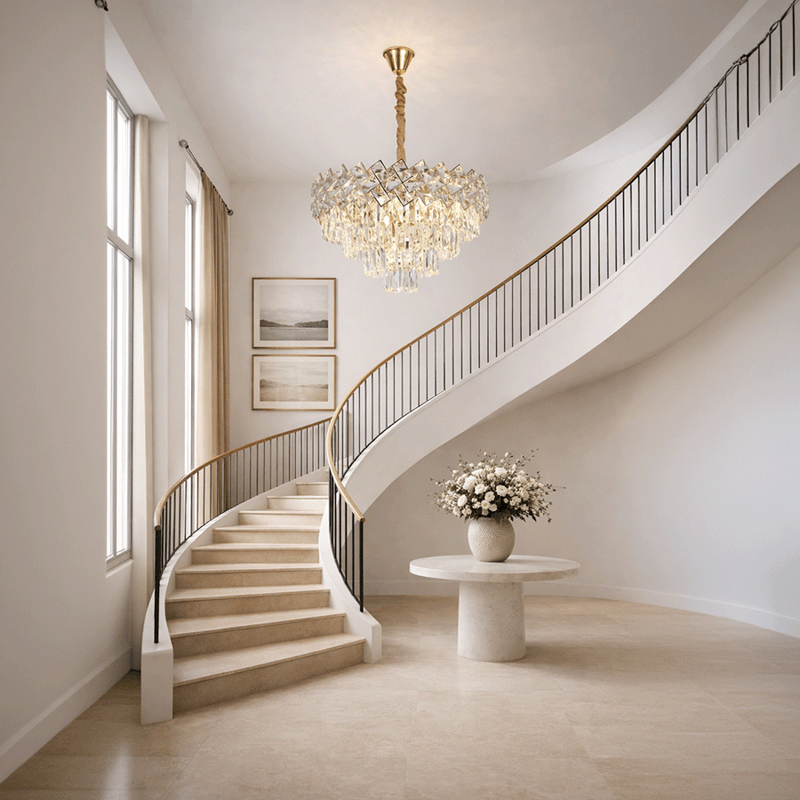 Кристален полилей WINDSOR Eleganza 8x E14, диаметър 39 см, блестящо злато, регулируема височина, метал и кристал