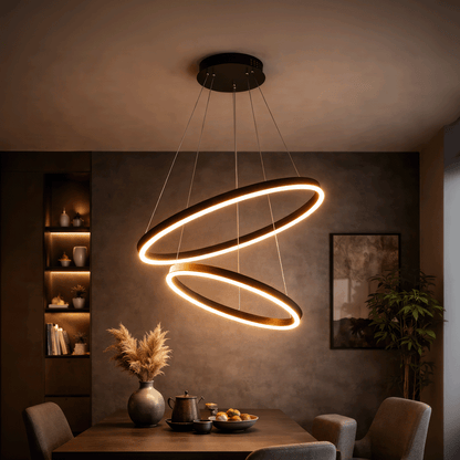 Окачен LED полилей с дистанционно управление CASIANA 40W, 2 кръга, студена/топла/неутрална светлина 3000K/4000K/6000K, димируем, черен, регулируема височина, метал и акрил