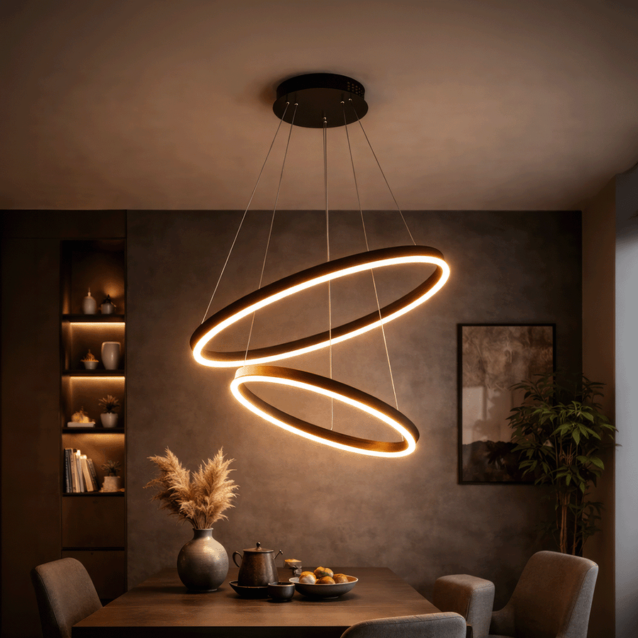 Окачен LED полилей с дистанционно управление CASIANA 40W, 2 кръга, студена/топла/неутрална светлина 3000K/4000K/6000K, димируем, черен, регулируема височина, метал и акрил