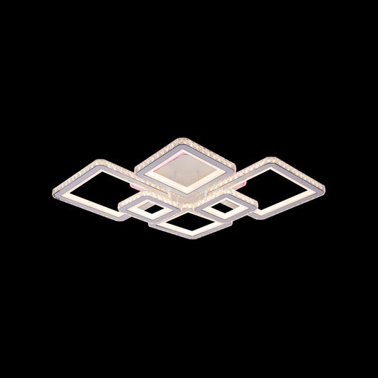 LED полилей с дистанционно управление и кристал QUADRIS RGB 175W, 6 квадрата, Студена/Топла/Неутрална светлина, Димируем, Бял