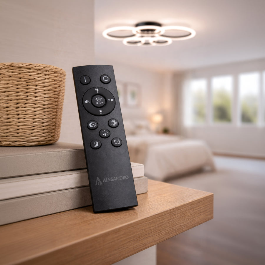 LED полилей с дистанционно управление на Betty 82W, 6 кръга, студена/гореща/неутрална светлина, нестабилна, черна