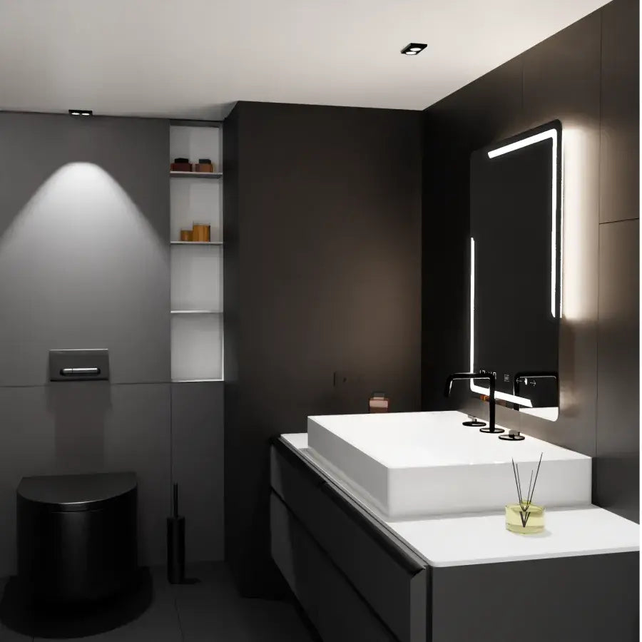 Правоъгълно светодиодно огледало, 60x80см, rayonnement motionglow marcello, система за обезобразяване, часовник и термометър, daimable