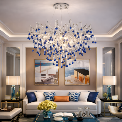 Кристален полилей CC335/600CH, 9x G9, хром и сини кристали, 60 см, регулируема височина