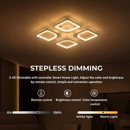 LED полилей с дистанционно ZOE 53W, 4 квадрата, Студена/Топла/Неутрална светлина, Димируем, Бял