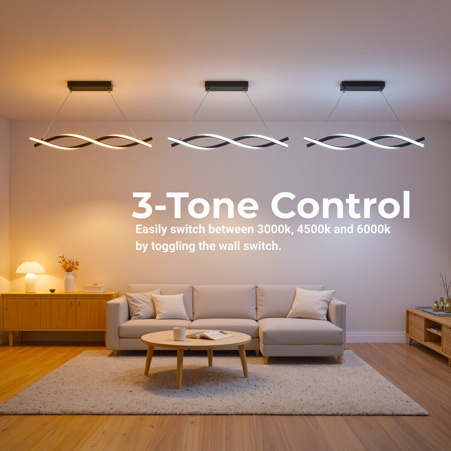 Окачен LED полилей с дистанционно управление, FLUX, 27W, 116 см, студена/топла/неутрална светлина 3000K/4000K/6000K, димируем, черен, регулируема височина, метал и силикон