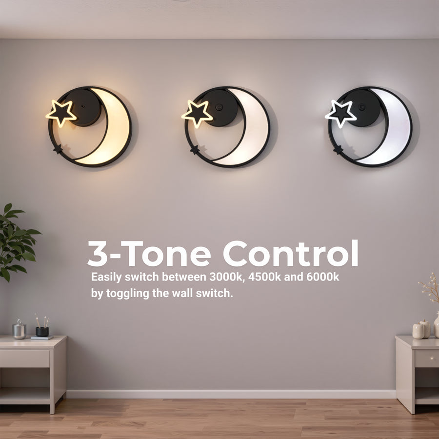 LED полилей с дистанционно управление на Alyona 44W, луна и звезда, студена/гореща/неутрална светлина, нестабилна, черна