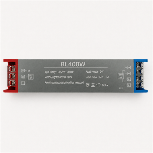 LED захранване 24V, 20.5x2.5x4 см, мед и алуминий, черно