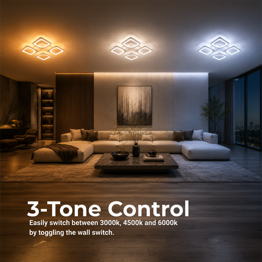 LED полилей с дистанционно ZOE 53W, 4 квадрата, Студена/Топла/Неутрална светлина, Димируем, Бял
