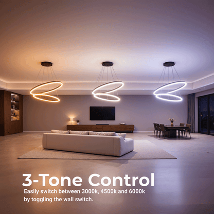 Окачен LED полилей с дистанционно управление CASIANA 40W, 2 кръга, студена/топла/неутрална светлина 3000K/4000K/6000K, димируем, черен, регулируема височина, метал и акрил