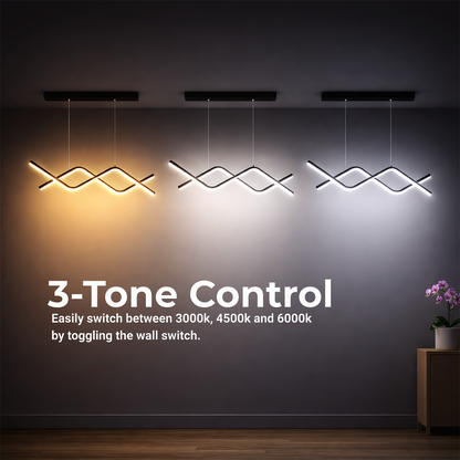 Окачен LED полилей с дистанционно ZIGZAG 27W, Студена/Топла/Неутрална светлина, Димируем, Черен, Регулируема Височина