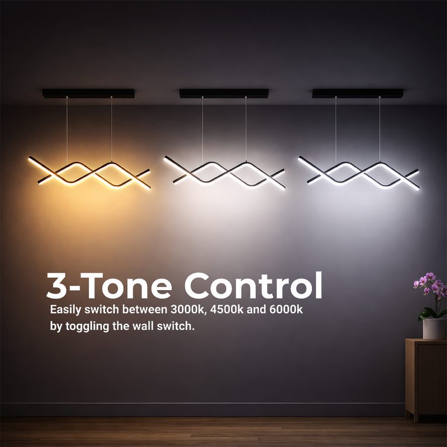 Окачен LED полилей с дистанционно ZIGZAG 27W, Студена/Топла/Неутрална светлина, Димируем, Черен, Регулируема Височина