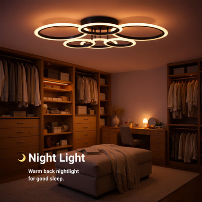 LED полилей с дистанционно управление на Betty 82W, 6 кръга, студена/гореща/неутрална светлина, нестабилна, черна