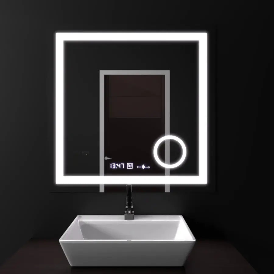 Огледален светодиоден правоъгълен 60x60cm Souverain Motionglow Marcello Dlectle Clock Размразяване на по гмуркане
