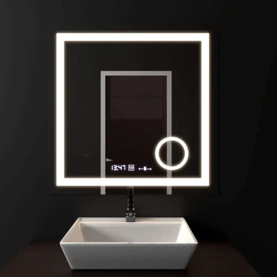 Огледален светодиоден правоъгълен 60x60cm Souverain Motionglow Marcello Dlectle Clock Размразяване на по гмуркане