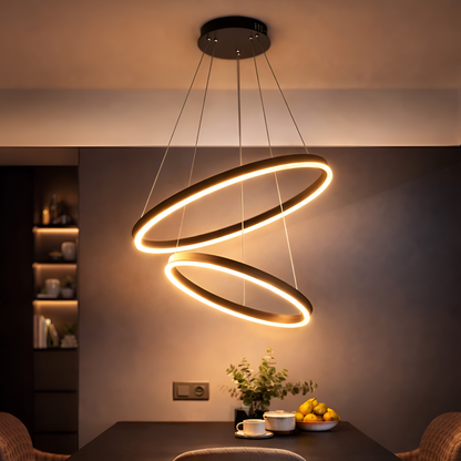 Окачен LED полилей с дистанционно управление CASIANA 40W, 2 кръга, студена/топла/неутрална светлина 3000K/4000K/6000K, димируем, черен, регулируема височина, метал и акрил