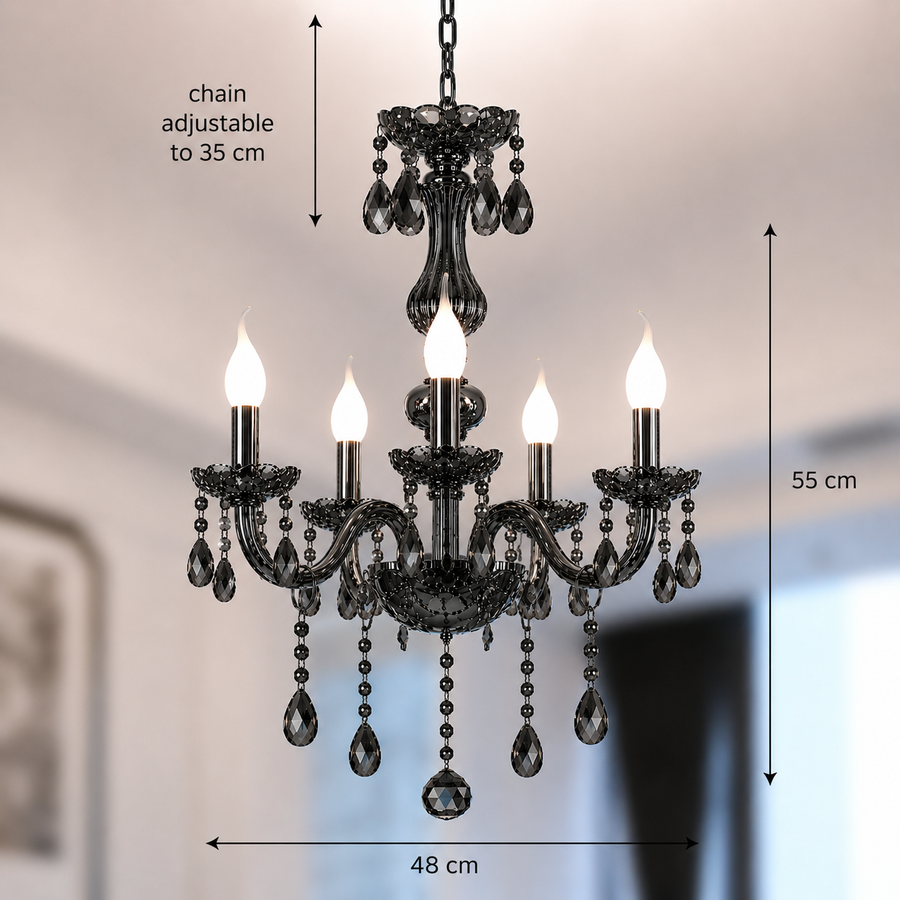 Alnwick Crystal Chandelier Eleganza, 5xe14, диаметър 48 cm, черен, регулируема височина