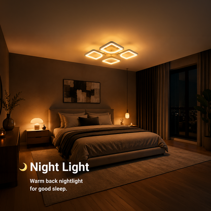 LED полилей с дистанционно ZOE 53W, 4 квадрата, Студена/Топла/Неутрална светлина, Димируем, Бял