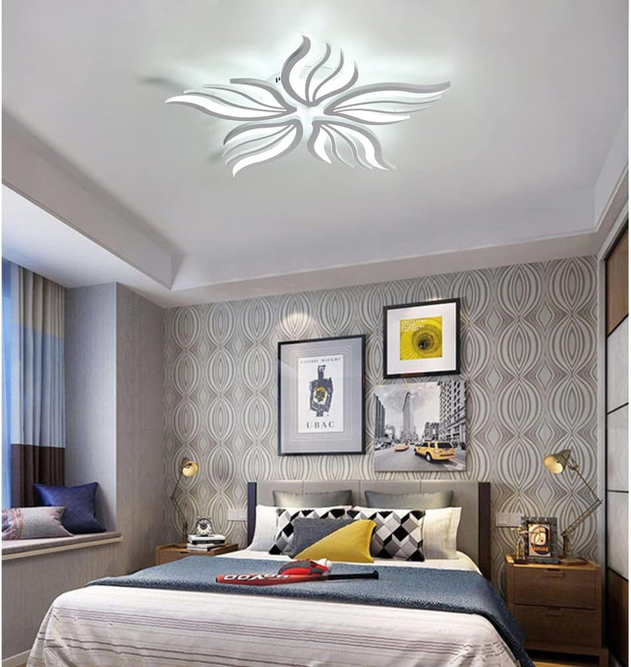 LED полилей със Sakura 60W дистанционно управление, 5 венчелистчета, студ/гореща/неутрална светлина, нестабилна, бяла