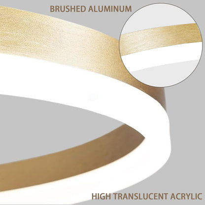 Окачен LED полилей, ANINA, 34W, 1 кръг, диаметър 49 см, студена/топла/неутрална светлина 3000K/4000K/6000K, възможност за димиране, блестящо златисто бяло, регулируема височина, метал и акрил