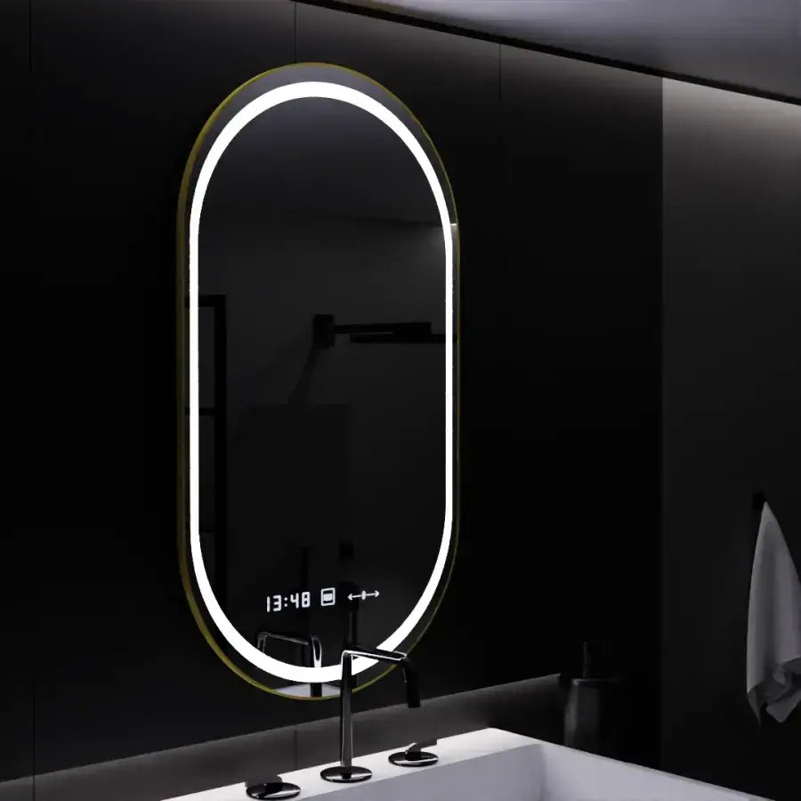 Овално LED огледало, 50x80cm, Roven Sensor Motionglow Marcello, система за деактивиране, часовник и термометър, Daimable