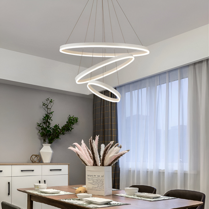 LED полилей, окачен с дистанционно управление на Serena 84W, 3 кръга, студена/гореща/неутрална светлина, нестабилна, бяла, регулируема височина