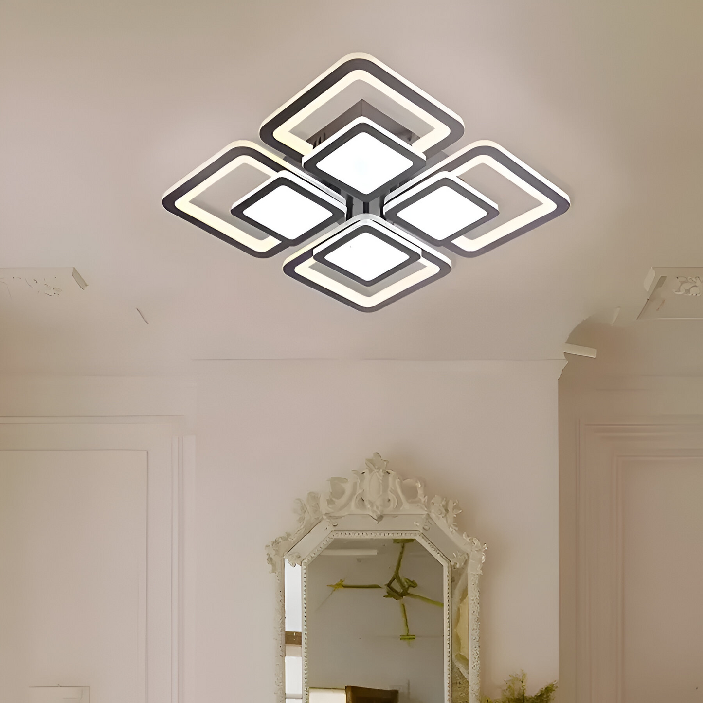 LED полилей със сусамово дистанционно управление, 77W, 4 квадрата, студена/гореща/неутрална светлина, нестабилна, черна