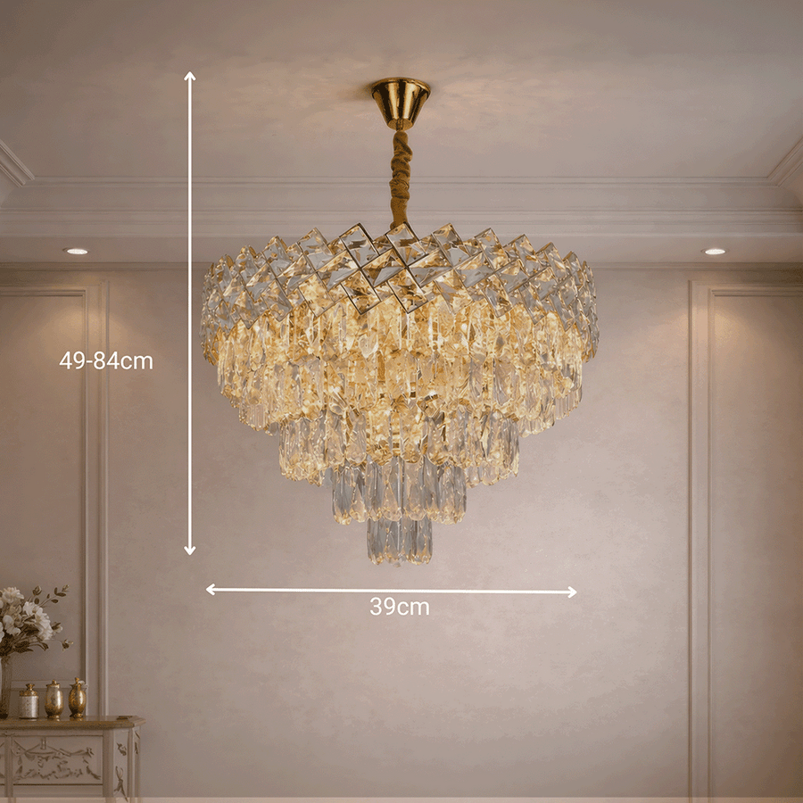 Кристален полилей WINDSOR Eleganza 8x E14, диаметър 39 см, блестящо злато, регулируема височина, метал и кристал
