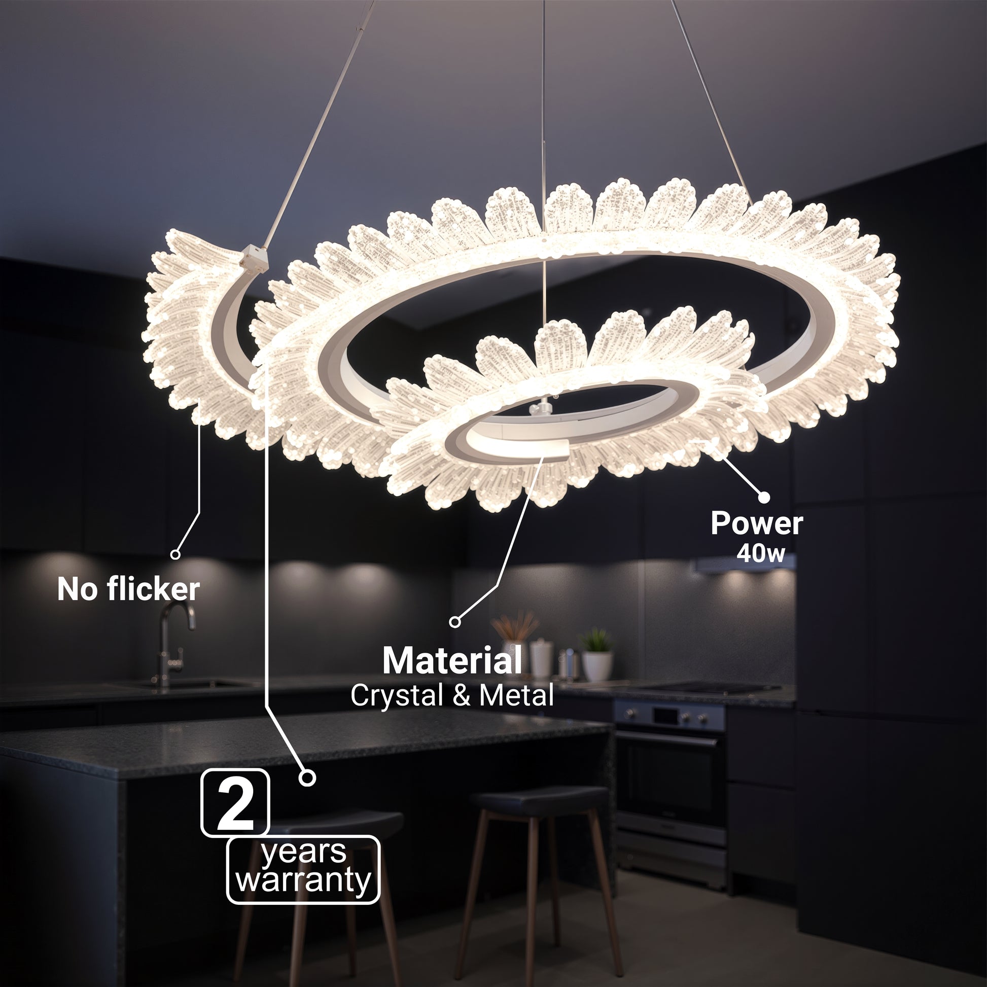 LED полилей с дистанционно управление LT188WH, кристал и метал, 40 W, димиране, регулируема височина, студена/топла/неутрална светлина, луксозно осветление LED полилеи с дистанционно управление Заглавие по подразбиране Alessandro Design