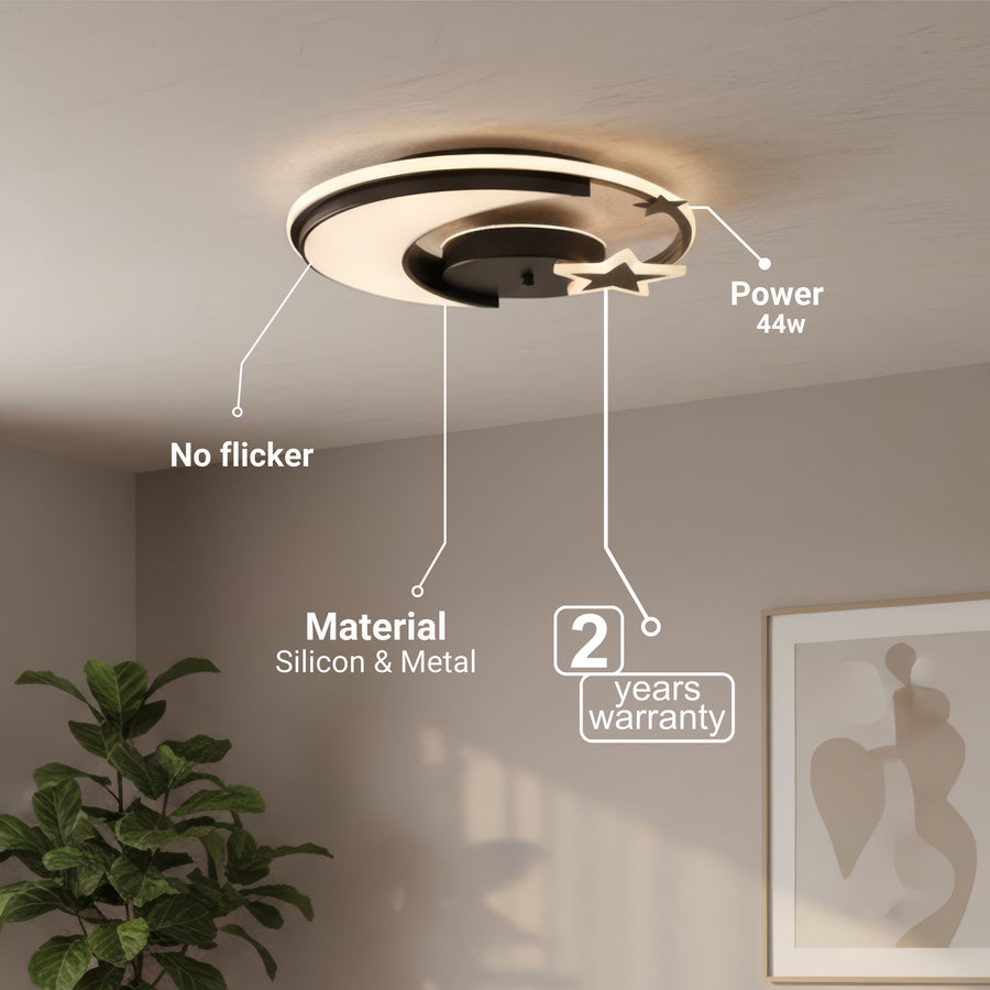 LED полилей с дистанционно управление на Alyona 44W, луна и звезда, студена/гореща/неутрална светлина, нестабилна, черна