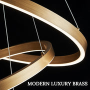 Окачен LED полилей, ANINA, 34W, 1 кръг, диаметър 49 см, студена/топла/неутрална светлина 3000K/4000K/6000K, възможност за димиране, блестящо златисто бяло, регулируема височина, метал и акрил