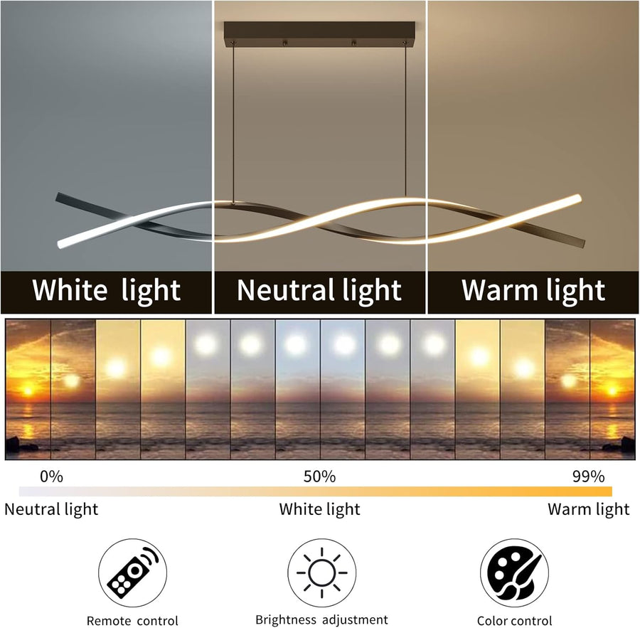 Окачен LED полилей с дистанционно управление, FLUX, 27W, 115 см, студена/топла/неутрална светлина 3000K/4000K/6000K, димируем, черен, регулируема височина, метал и силикон