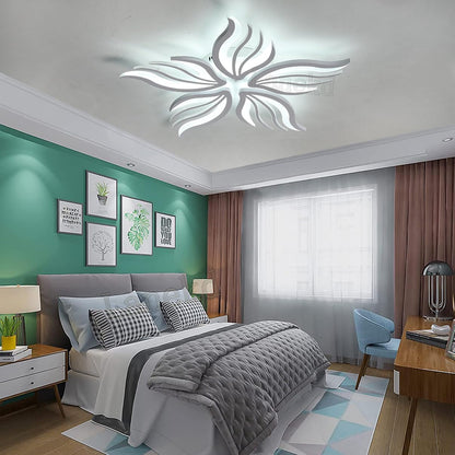 LED полилей със Sakura 60W дистанционно управление, 5 венчелистчета, студ/гореща/неутрална светлина, нестабилна, бяла