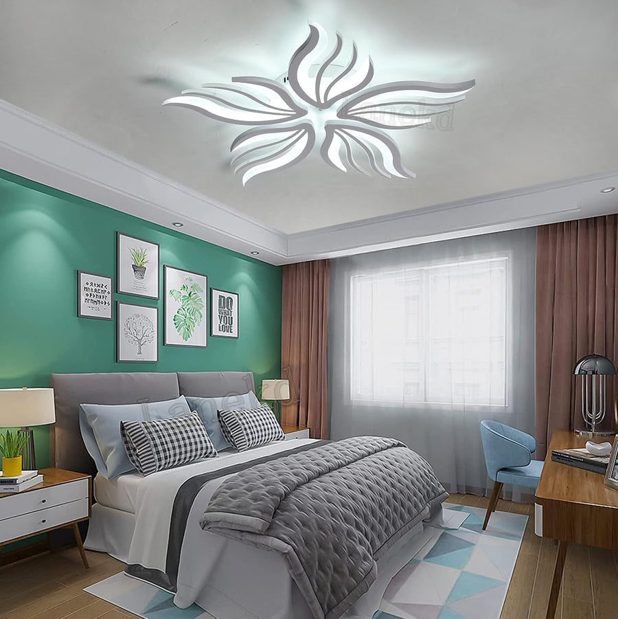 LED полилей със Sakura 60W дистанционно управление, 5 венчелистчета, студ/гореща/неутрална светлина, нестабилна, бяла