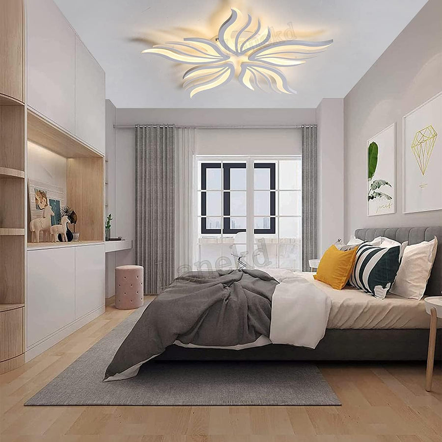 LED полилей със Sakura 60W дистанционно управление, 5 венчелистчета, студ/гореща/неутрална светлина, нестабилна, бяла