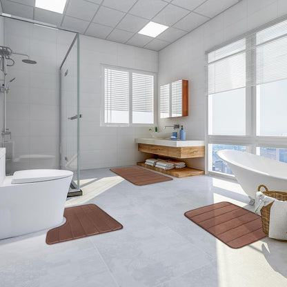 Комплект от 3 постелки за баня, 50x40 см, сини, неплъзгащи се