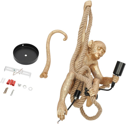 Ретро висящ полилей, LV700, 1xE27, маймуна, връв и метал, 100 см, черна опора